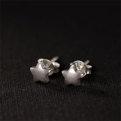 Five-point star stud earrings, silver-tone, small stud pair