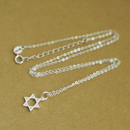 Silver-tone mixed link chain necklace with Star of David charm