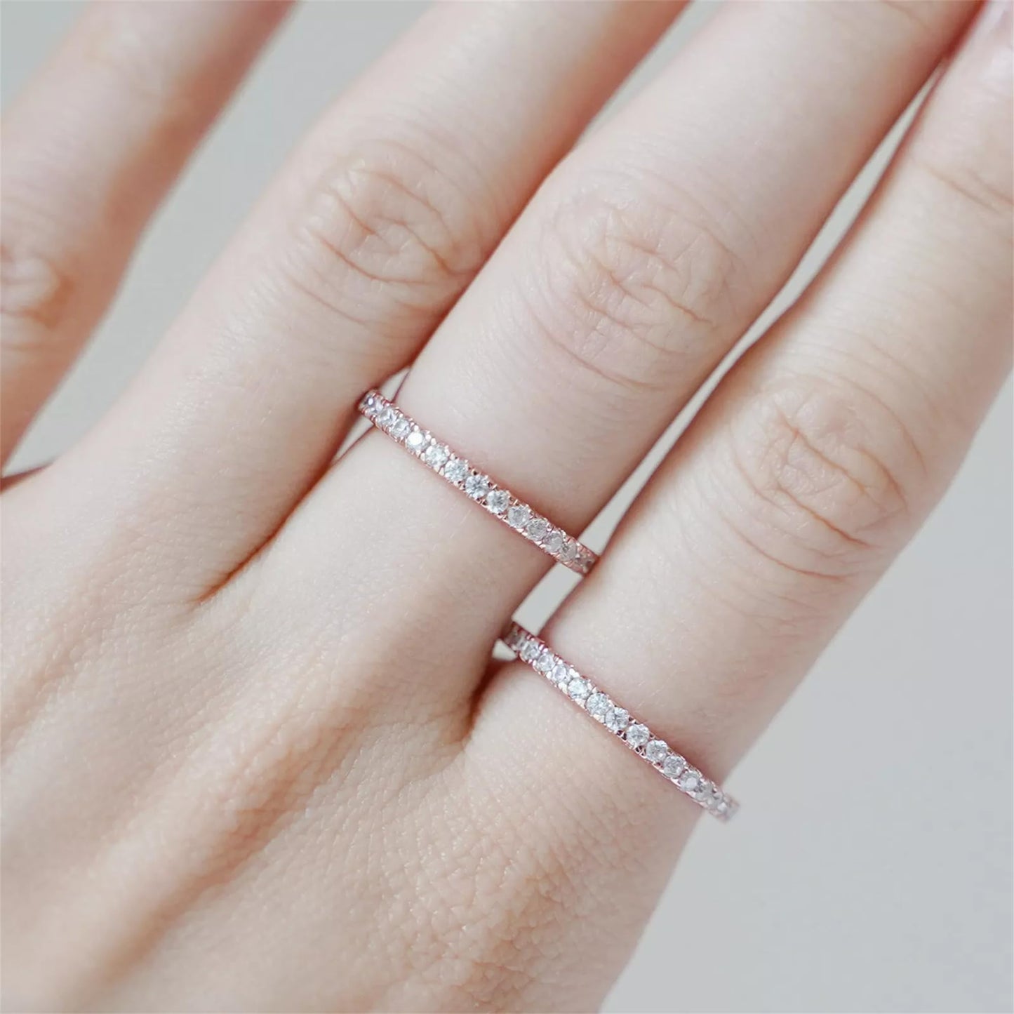 Rose Gold on Sterling Silver Full Eternity 2mm Paved CZ Crystal Band Ring I - U