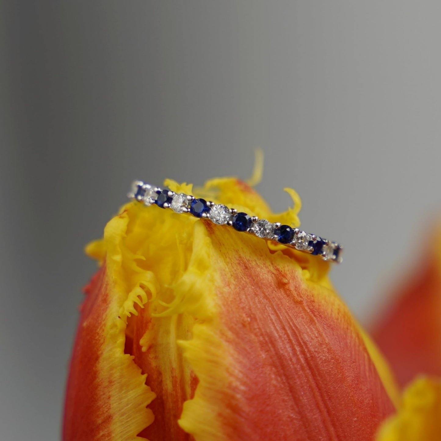 Sterling Silver Full Eternity 2mm Prong Set CZ White Blue Sapphire Band Ring