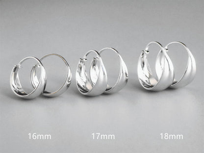 Rhodium on Sterling Silver Wide Dome Sleeper Drop Hoop Huggie Earrings 16-18mm