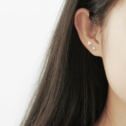 Sterling Silver Mini Square Triangle Cube Bubble Ball Bead Stud Earrings