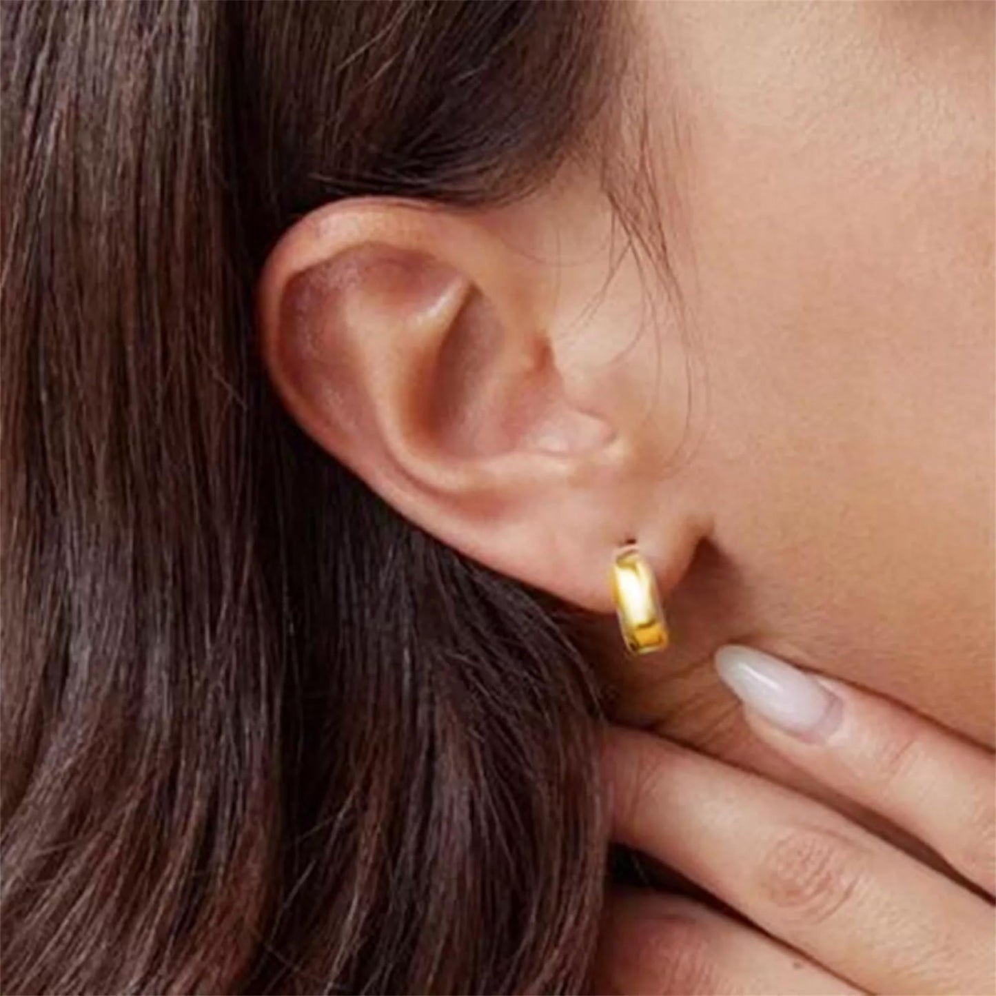 Sterling Silver Plain 6.5mm 8mm 10mm Hoop Earrings 4.5mm Band Unisex Rhodium/Gold