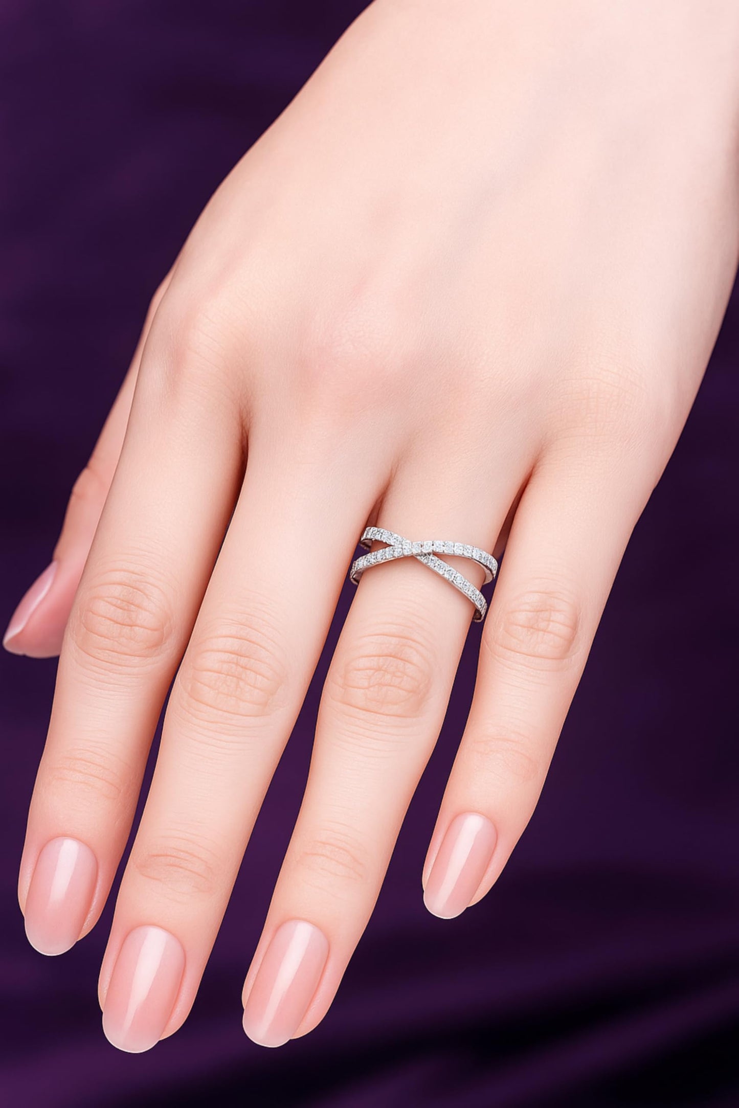 Sterling Silver Criss Cross Infinity Half Eternity 1.5mm Paved CZ Ring J - T1/2