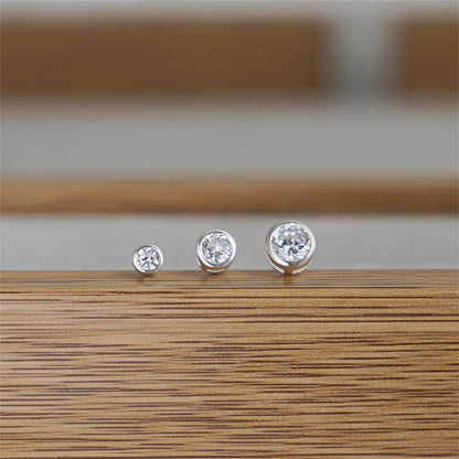 Sterling Silver CZ Solitaire Stud Earrings Round Bezel Set, Simulated Diamond, 3mm-8mm, Clear & Black, Unisex