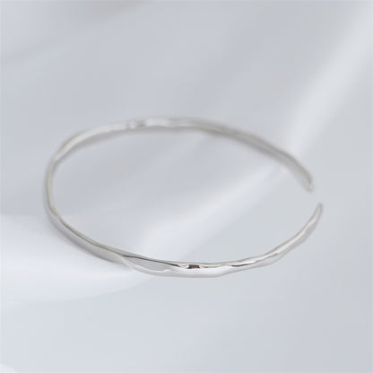 Sterling Silver Solid Polished Hammered Cuff Bangle Bracelet 55mm 7.5g Boxed - sugarkittenlondon