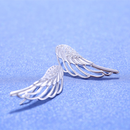 Rhodium on Sterling Silver Crystal Angel Wing Feather Cuff Crawler Climber Earrings