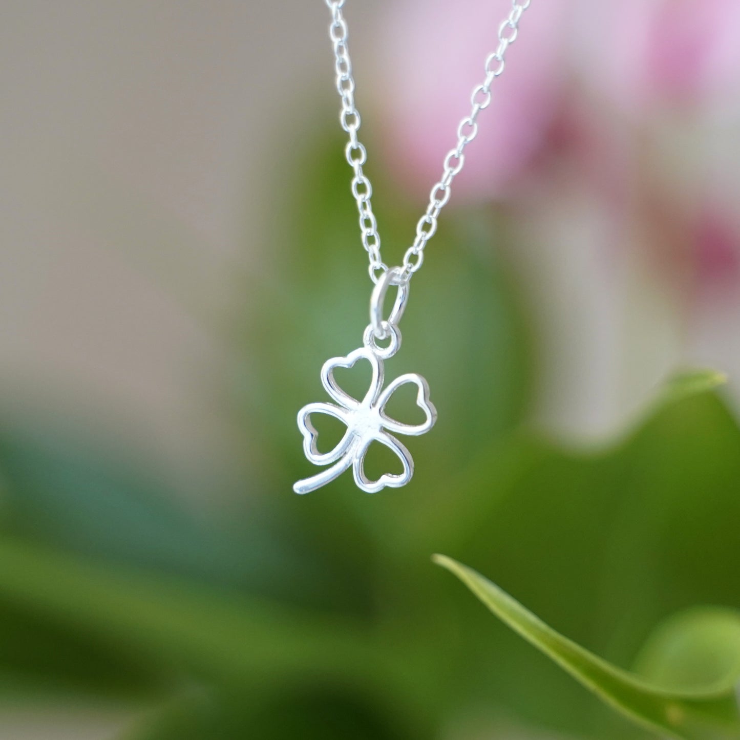 Sterling Silver Hollow Luck Four Leaf Clover With Love Hearts Charm Pendant - sugarkittenlondon