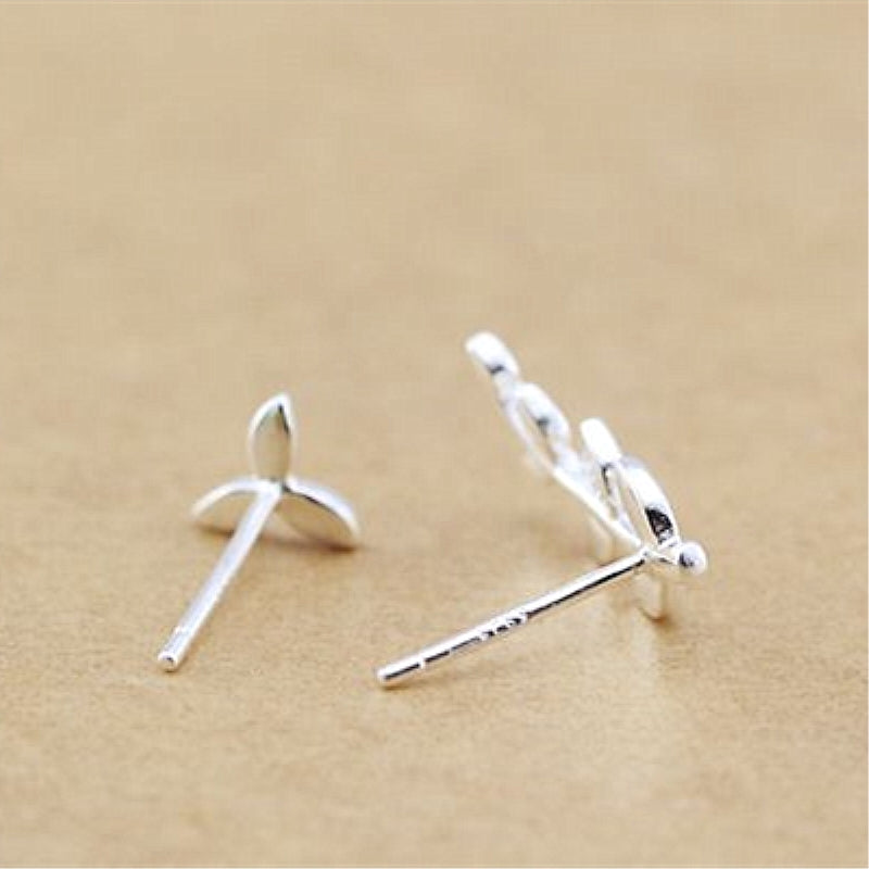 Sterling Silver Mismatch Leaf Stud Climber Stud Earrings