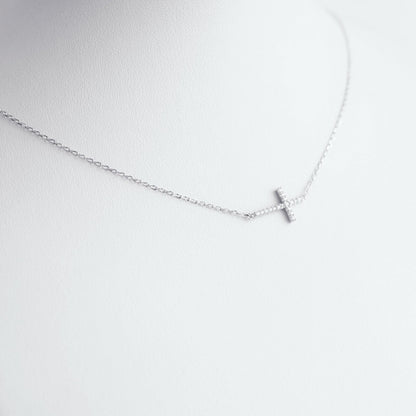 Sideways Cross CZ Necklace