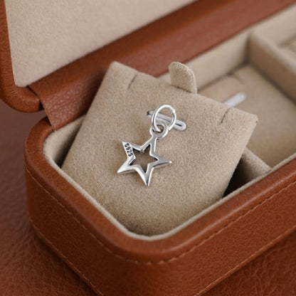 Hollow Lucky Star Charm with S925 stamp: star pendant on loop bail