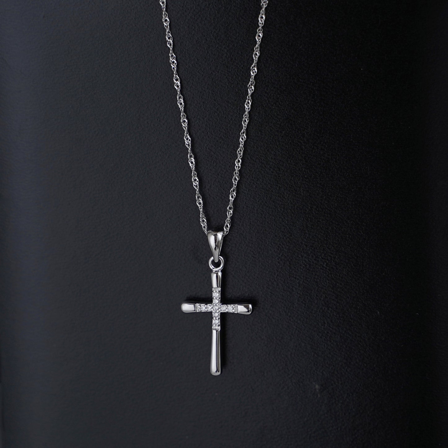 Sterling Silver CZ Crusted Cross Pendant Necklace with Chain