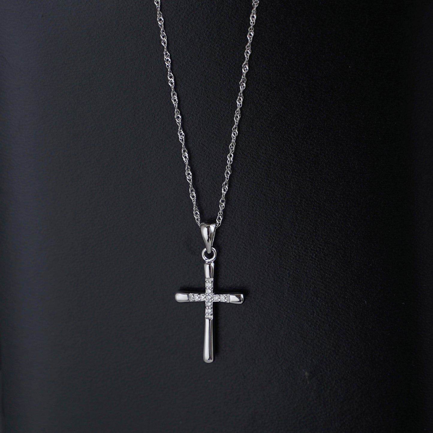 Sterling Silver CZ Crusted Cross Pendant Necklace with Chain - sugarkittenlondon