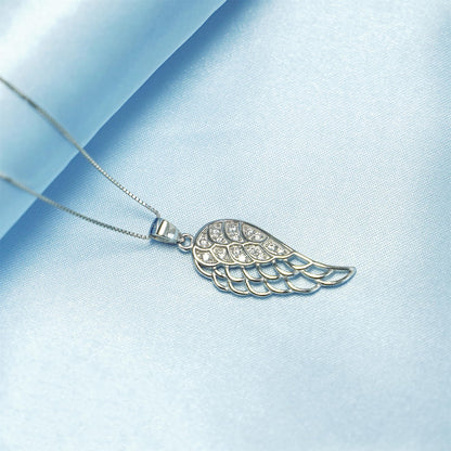 Rhodium-tone box chain necklace with wing-shaped charm pendant