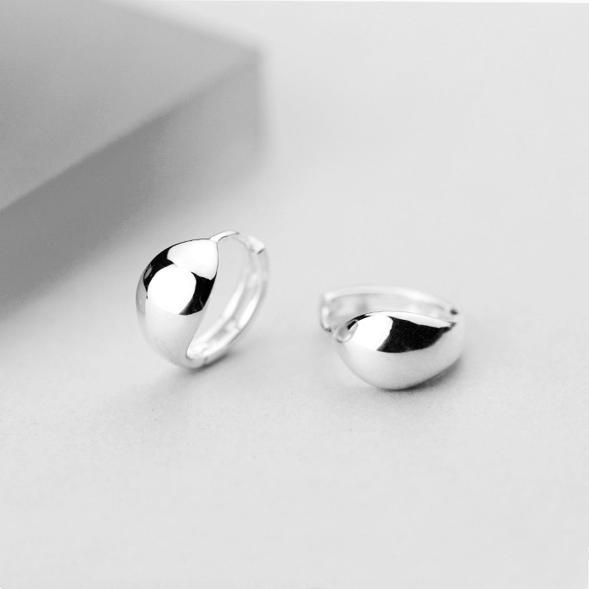 10mm Sterling Silver Hoop Teardrop Drop Earrings with Huggie Back - sugarkittenlondon