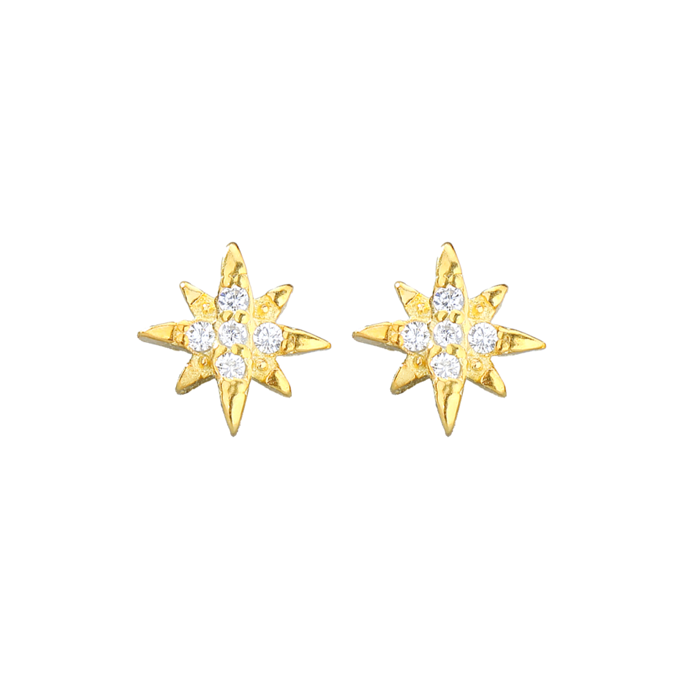 Star Stud Earrings in 18K Gold Plated Sterling Silver with CZ North Pole Design