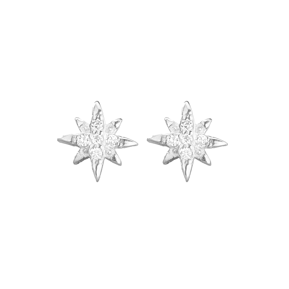 925 Sterling Silver Star Stud Earrings with CZ North Pole Star Design - sugarkittenlondon