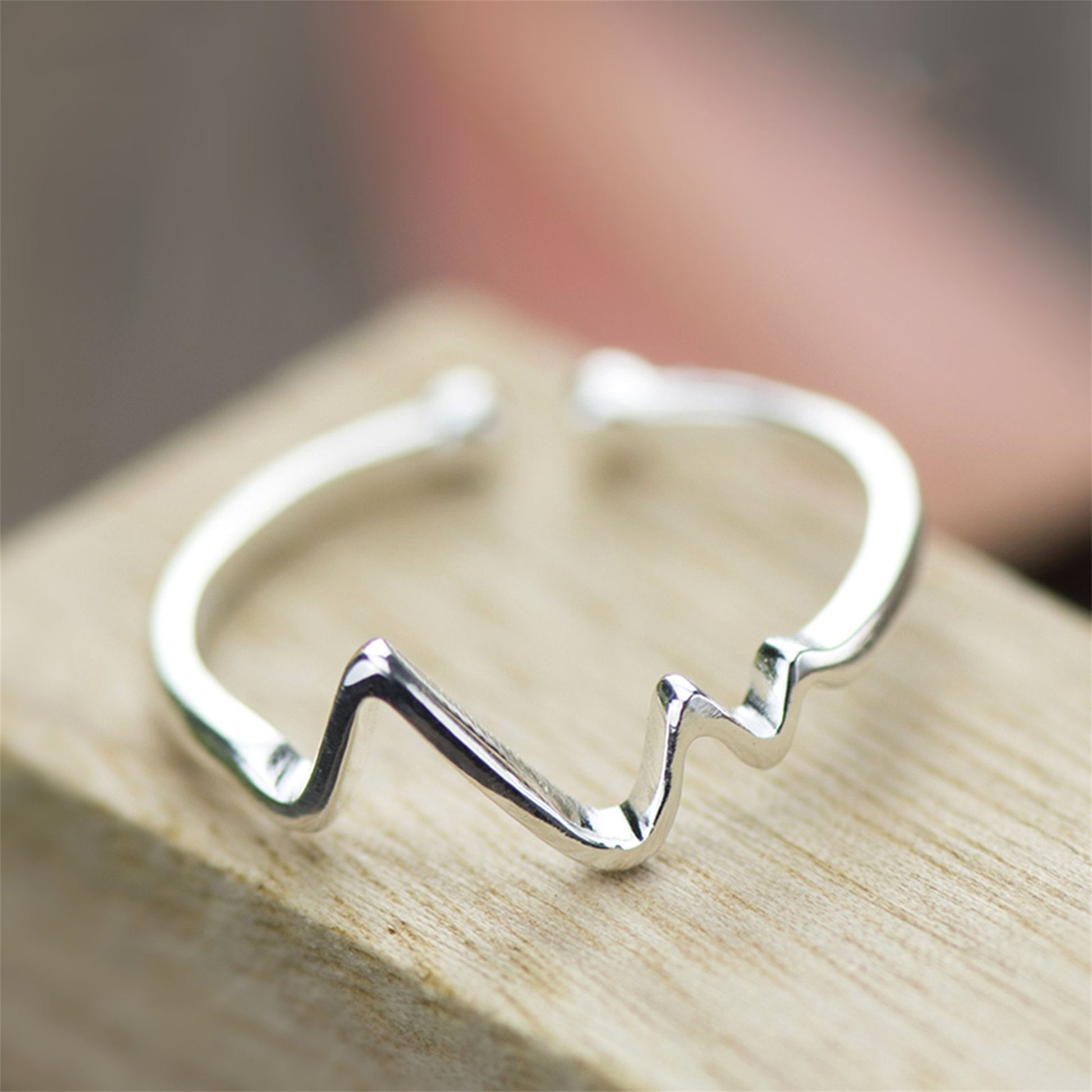 Sterling Silver Heartbeat Ring Pulse Ring Beaded Ends Adjustable Open Band - sugarkittenlondon