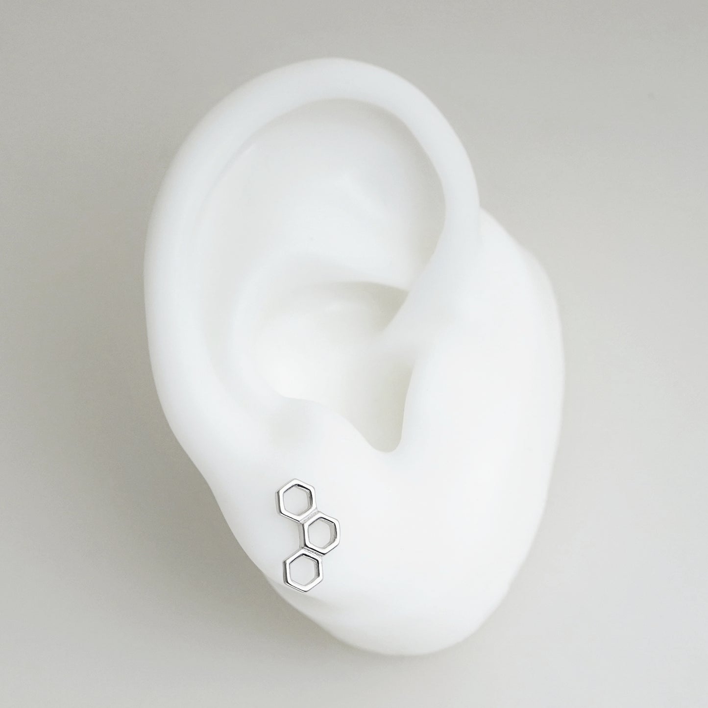 Sterling Silver Hex Hoop Earrings with Triple Beehive Design