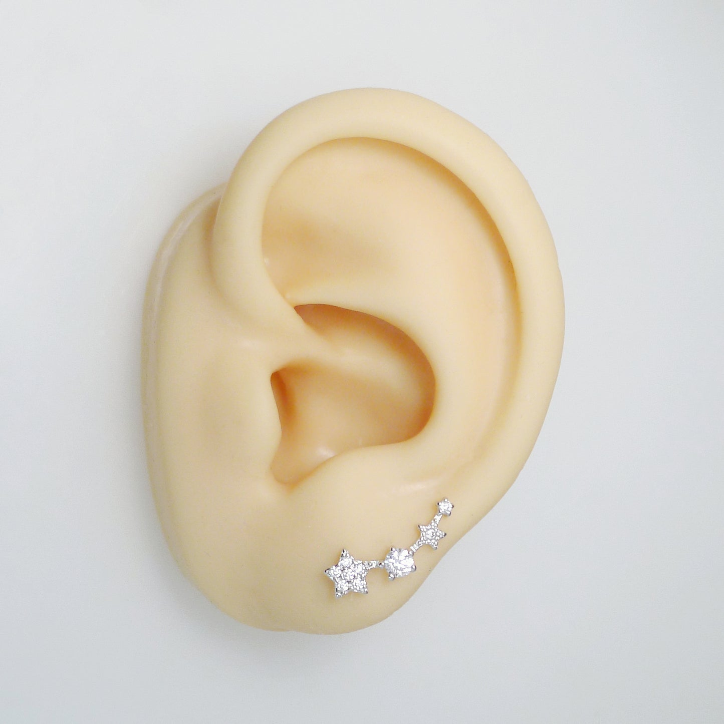 Sterling Silver Linked Star Climber Stud Earrings with Clear Pave CZ 16mm