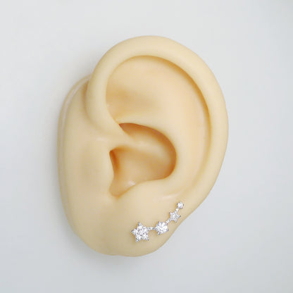 Sterling Silver Linked Star Climber Stud Earrings with Clear Pave CZ 16mm