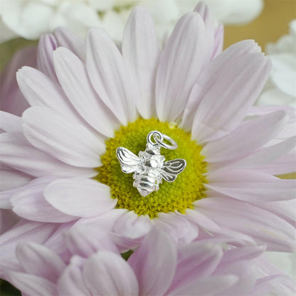 3D bumble bee charm pendant, silver-toned with top loop and winged body