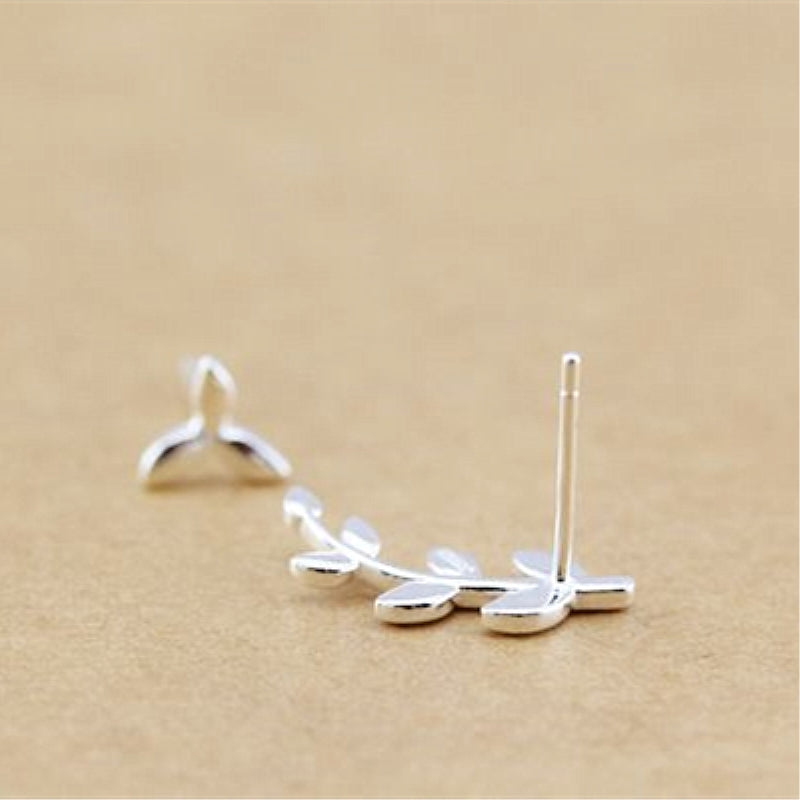 Sterling Silver Mismatch Leaf Stud Climber Stud Earrings