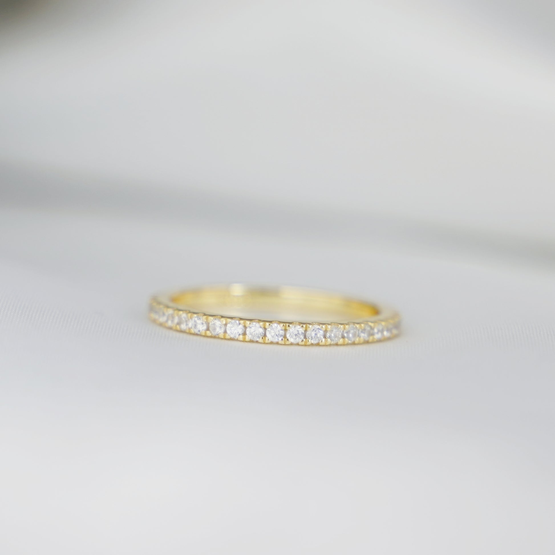 18K Gold on Sterling Silver Full Eternity 2mm Paved CZ Crystal Band Ring I - T - sugarkittenlondon