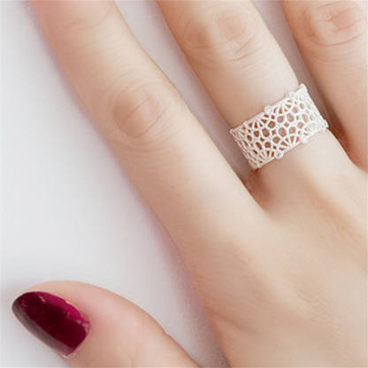 Sterling Silver CZ Filigree Lace Floral Wide Open Band Ring - sugarkittenlondon