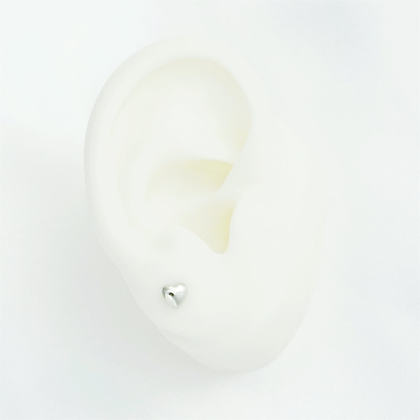 Rhodium on Sterling Silver Puffy 6mm Heart Stud Earrings