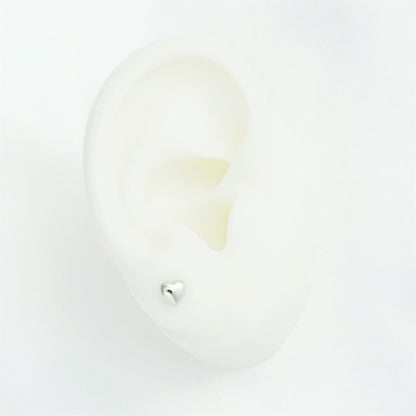 Rhodium on Sterling Silver Puffy 6mm Heart Stud Earrings