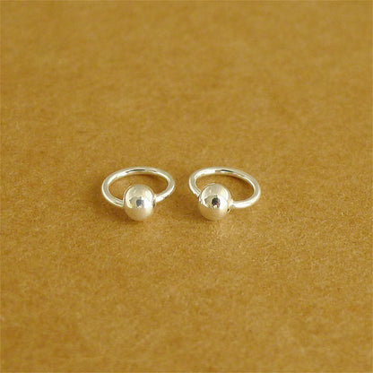 925 Sterling Silver fine 999 Bead Ball Nose Hoop Earrings for Unisex, Hypoallergenic, 6-12mm