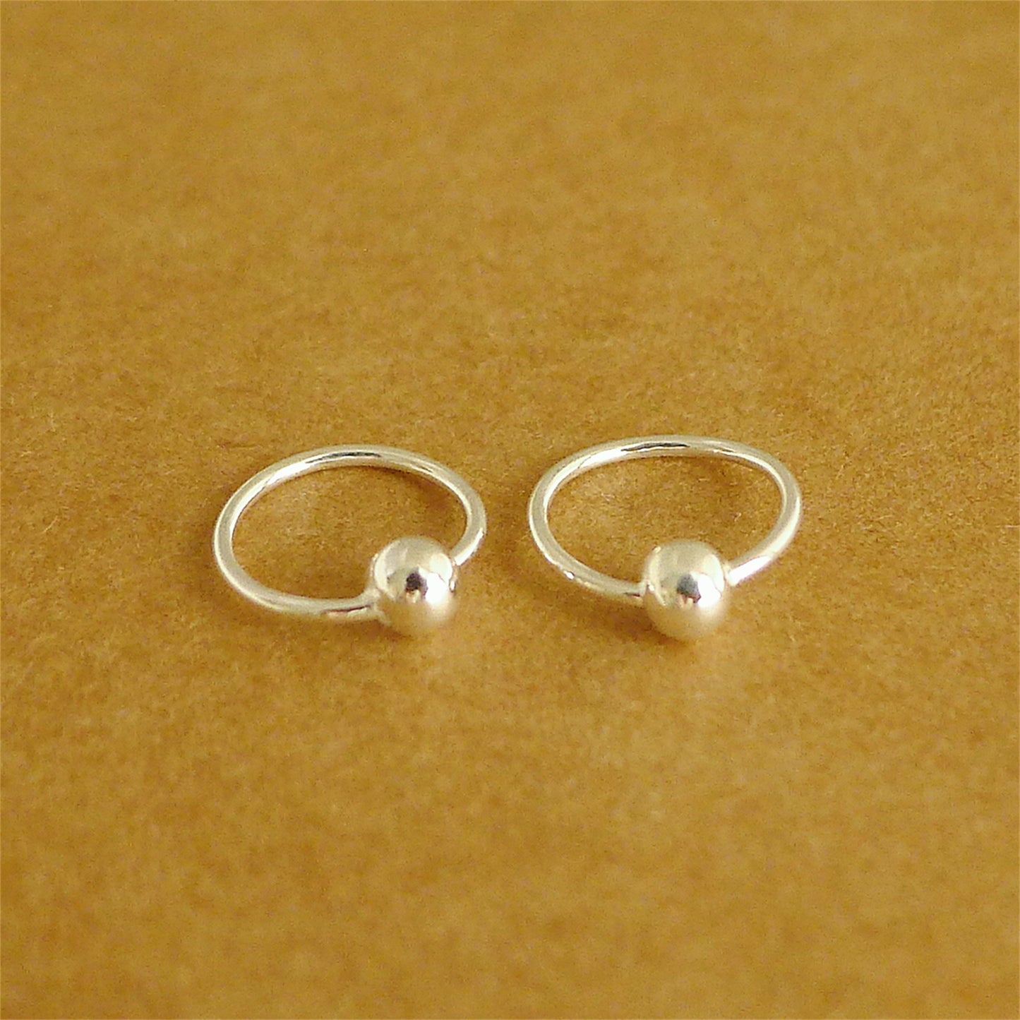 925 Sterling Silver fine 999 Bead Ball Nose Hoop Earrings for Unisex, Hypoallergenic, 6-12mm