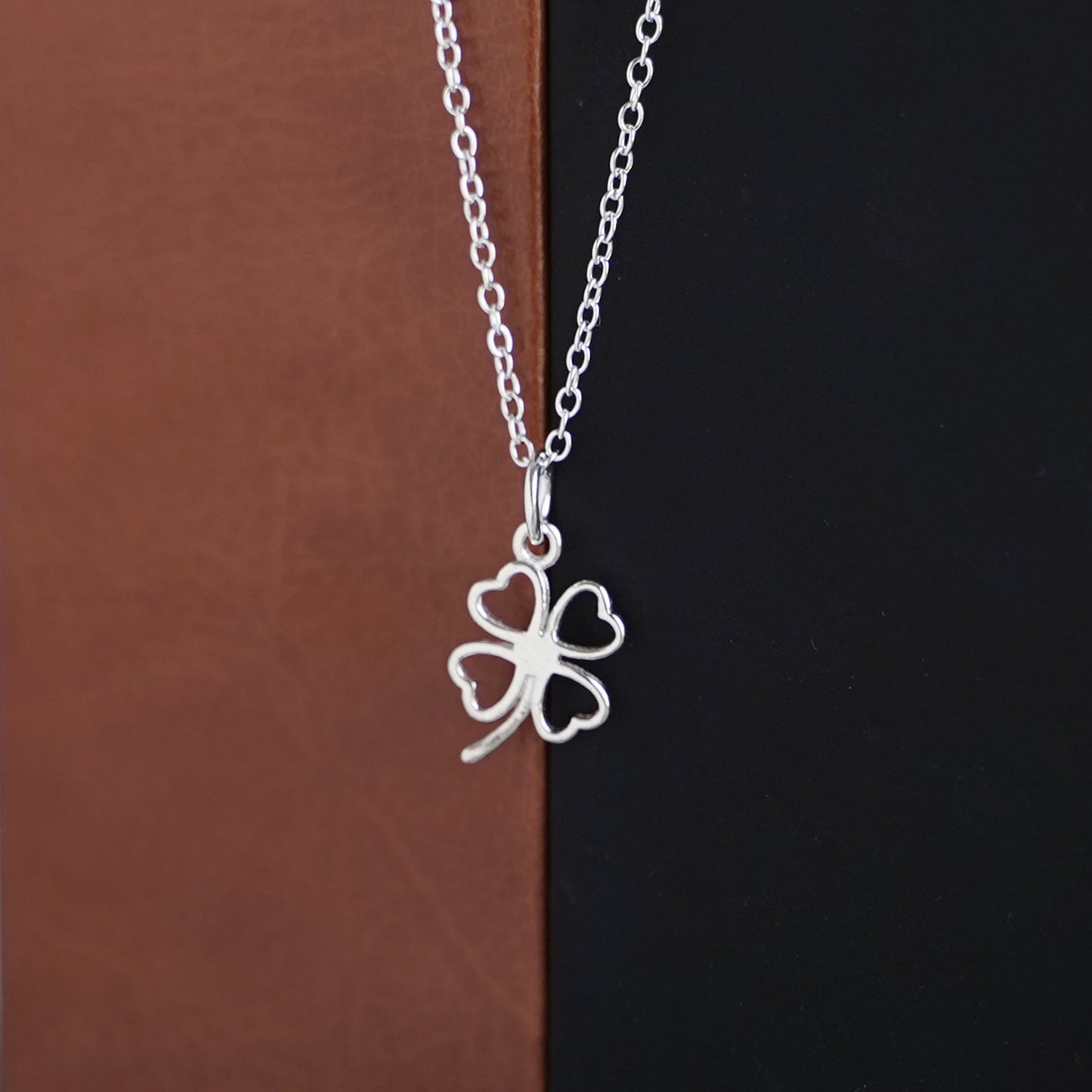 Sterling Silver Hollow Luck Four Leaf Clover With Love Hearts Charm Pendant - sugarkittenlondon