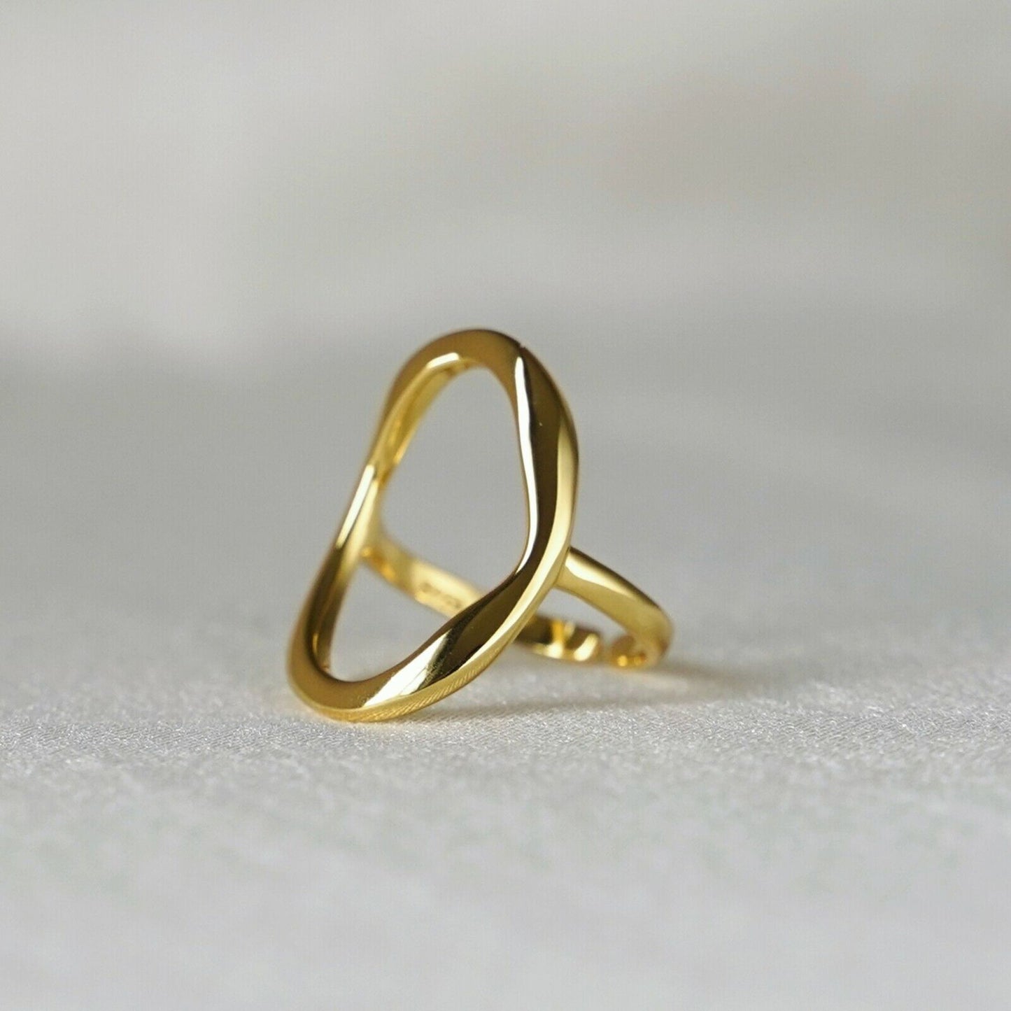Gold on sterling silver rings chunky Shiny Bent oval shape cove ring - sugarkittenlondon