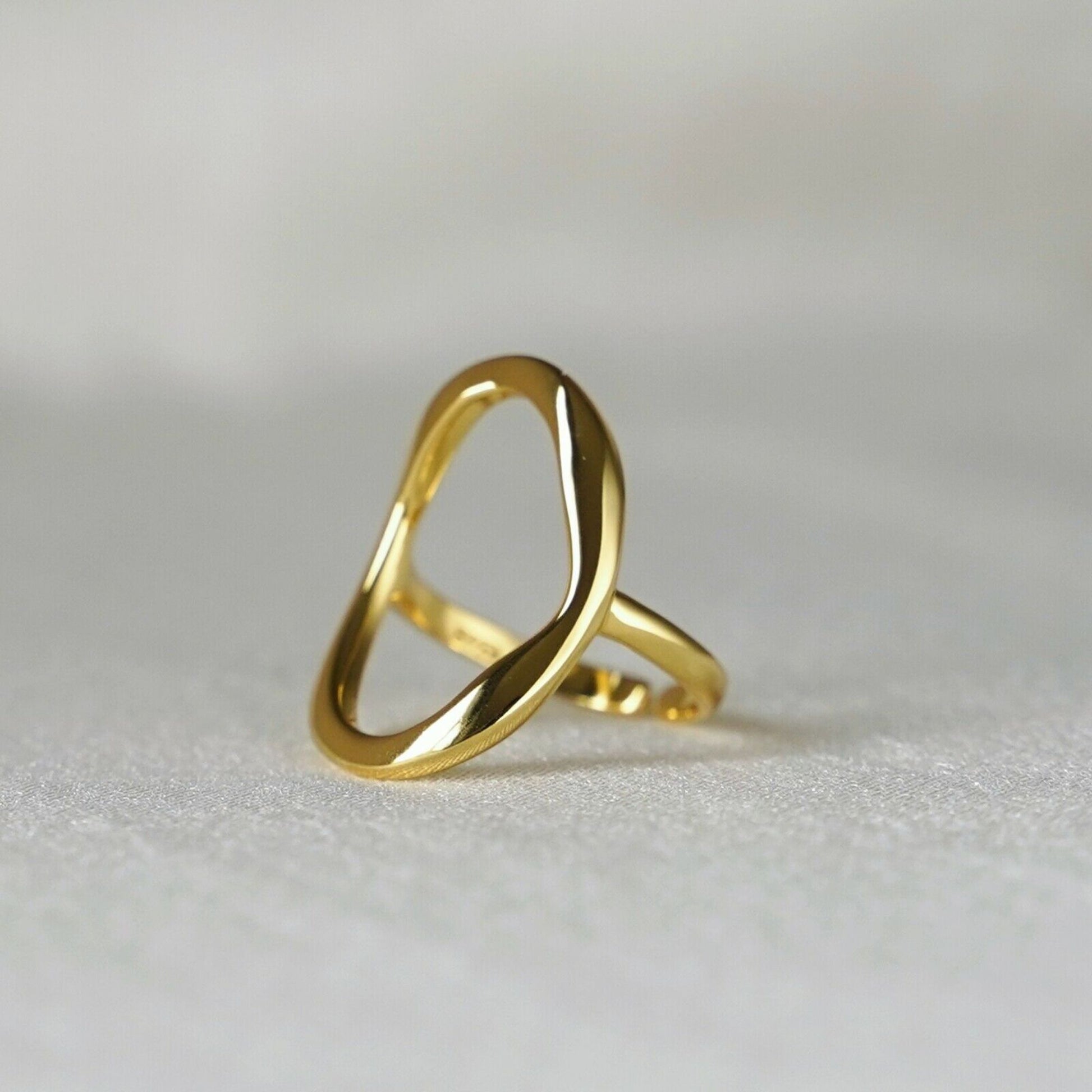 Gold on sterling silver rings chunky Shiny Bent oval shape cove ring - sugarkittenlondon