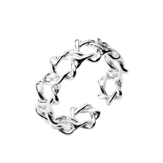Sterling Silver Linked Hollow Star of David Hex Stars Open Band Ring 2 Tones - sugarkittenlondon