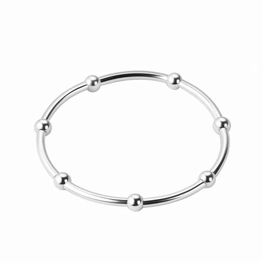 Sterling Silver Women's Bracelet - Elastic Stretch Bead Ball Noodle Tube Bracelet