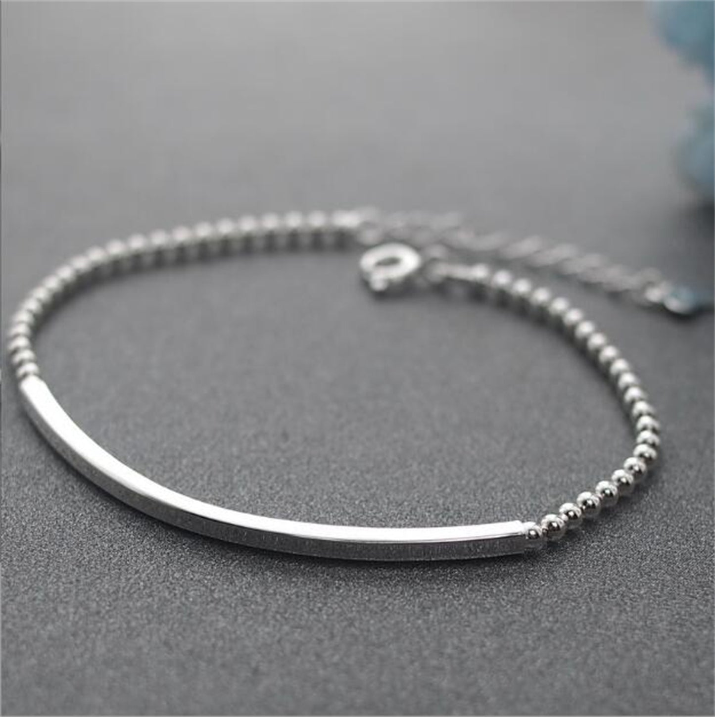 Adjustable Chain Bracelet Sterling Silver Curved Square Noodle Tube Beaded Chain Bracelet 16.5 - 19.5cm