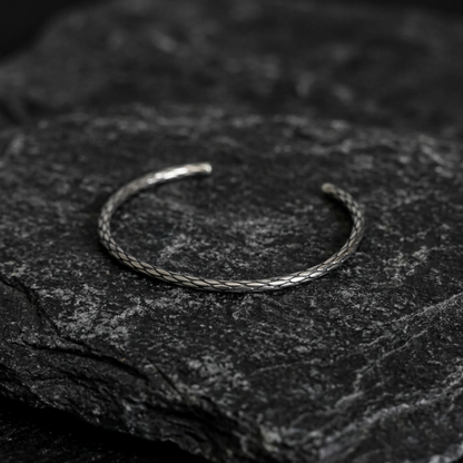 Snake-knot cuff bangle, silver-toned braided cuff with snake-knot detail