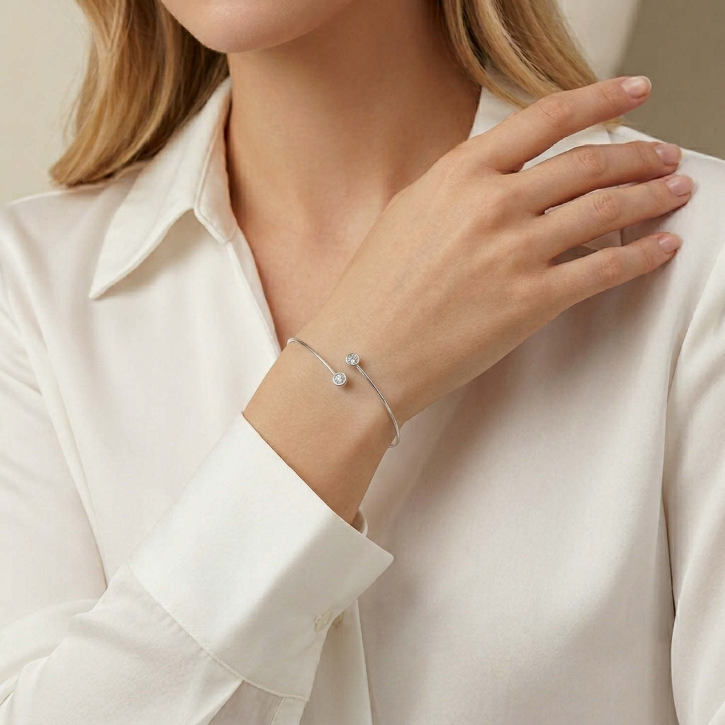 Bezel CZ Torque Bangle