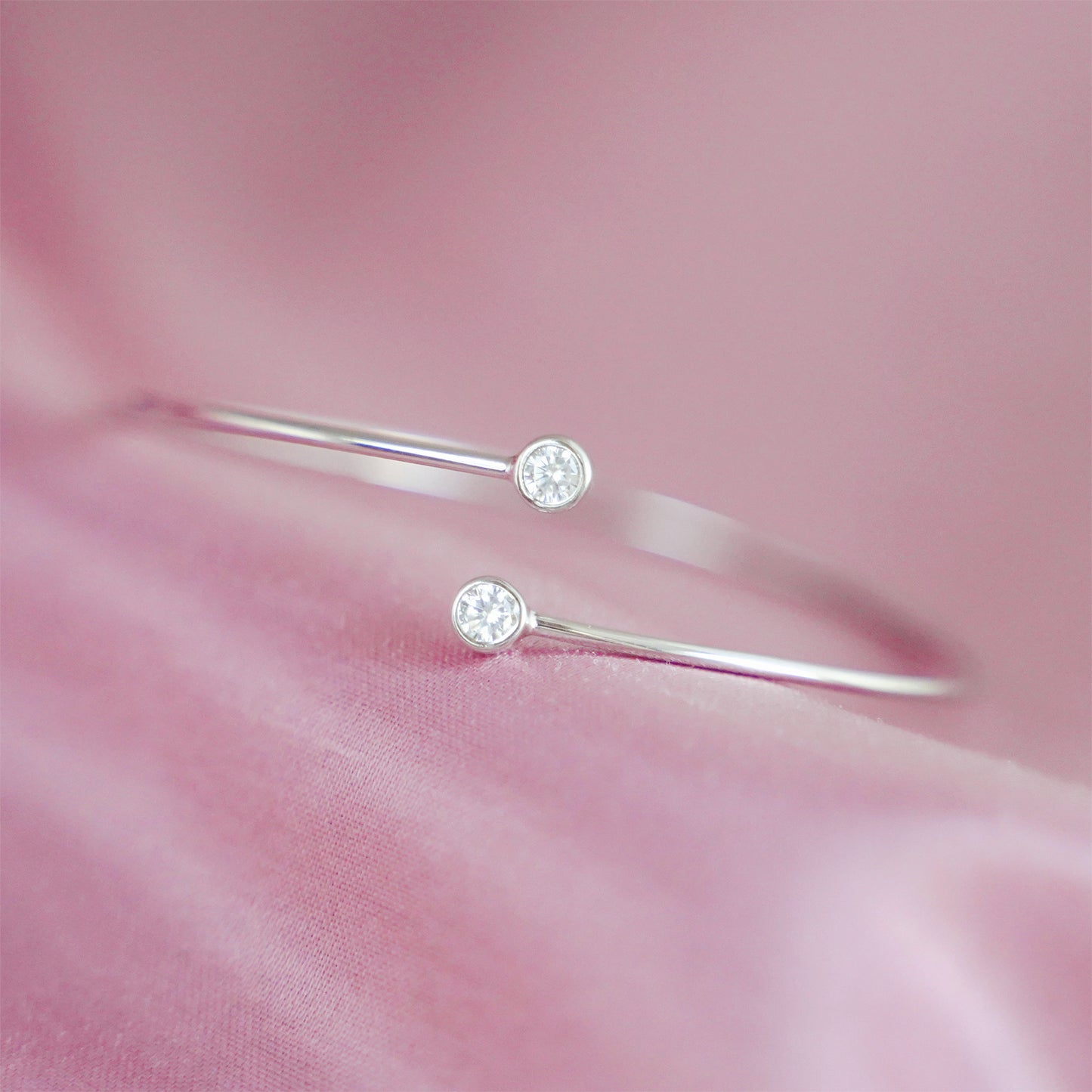 Sterling Silver Double Bezel 3mm CZ Torque Open Band Bangle Bracelet - sugarkittenlondon