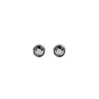 925 Sterling Silver CZ Stud Earrings with Round Bezel Setting in Clear or Black