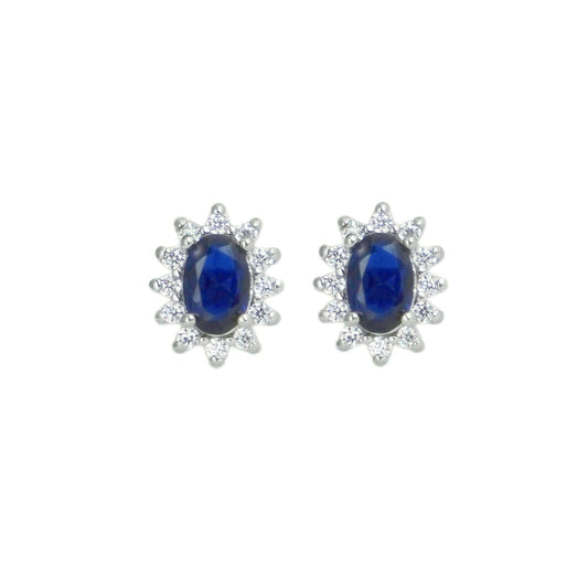 Unheated blue sapphire oval CZ Cluster studs sterling silver earring jewelry boxes - sugarkittenlondon