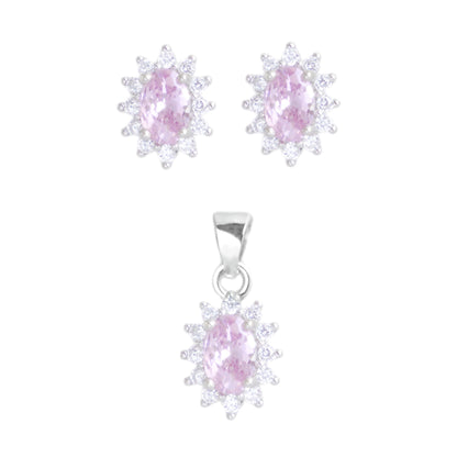 Sparkling Pink Oval CZ Cluster Stud Earrings in 925 Sterling Silver - sugarkittenlondon