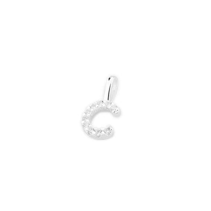 Single mini alphabet letter charm pendant with rhinestones, silver-tone bail
