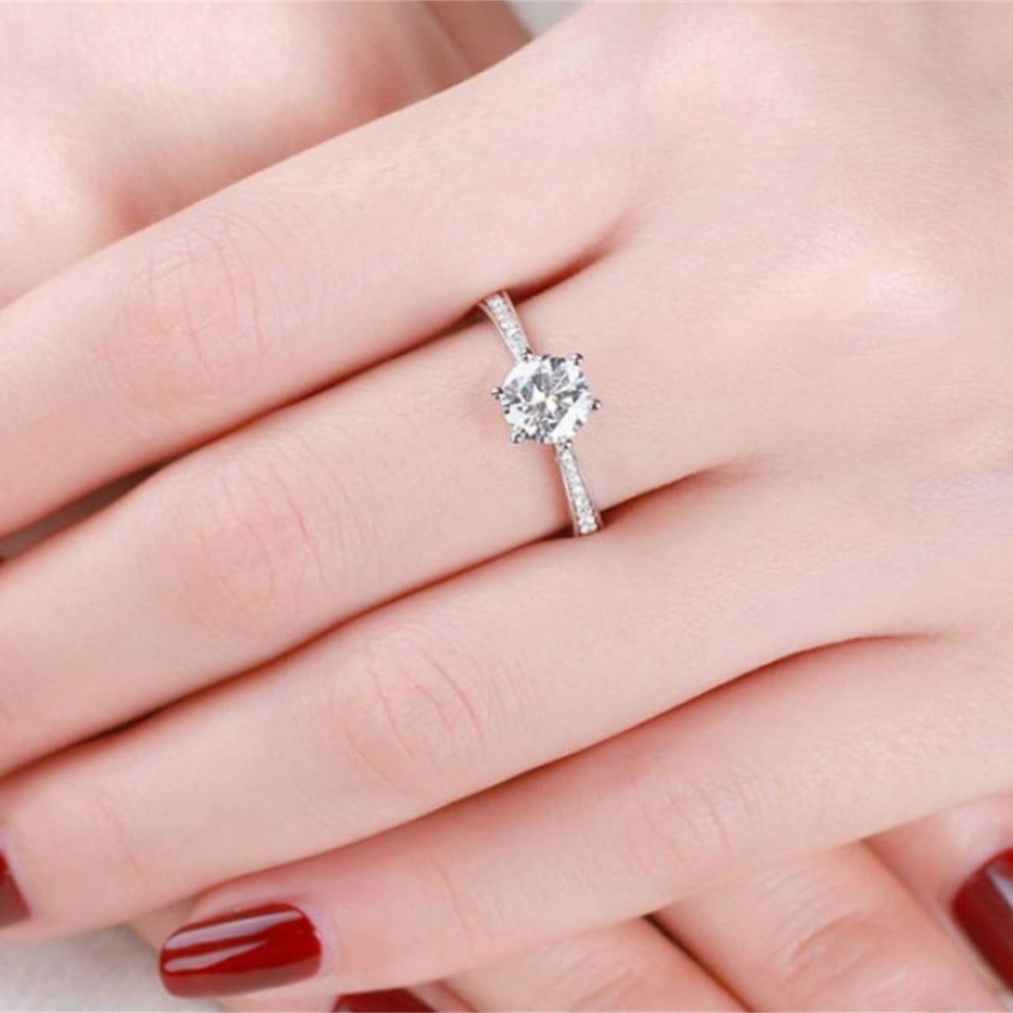 Sustainable Sterling Silver Engagement Ring with CZ Shoulders - sugarkittenlondon