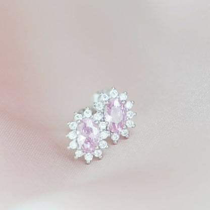 925 Sterling Silver Pink Cubic Zirconia Earrings Valentines Day Gift for Her - sugarkittenlondon