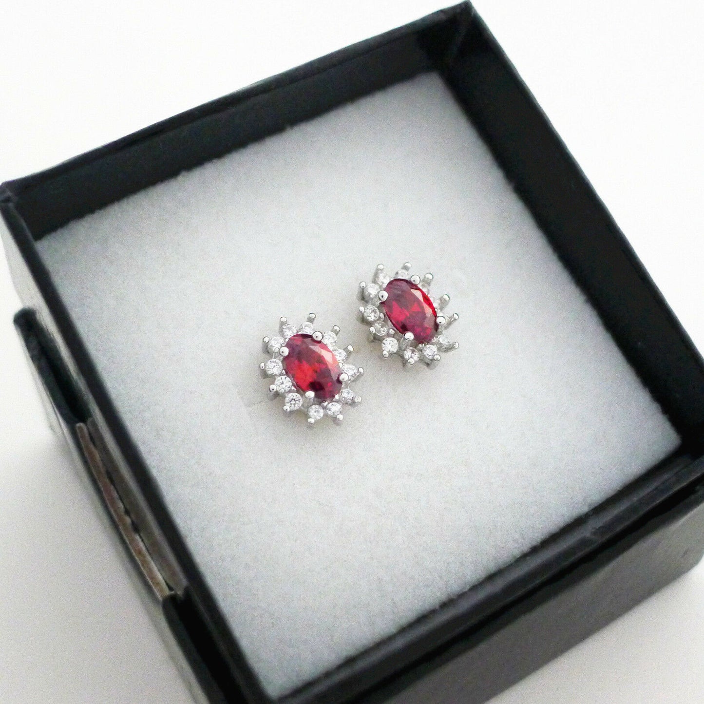 Red Pyrope Garnet Colour CZ Halo Cluster Stud Earrings in Sterling Silver - sugarkittenlondon