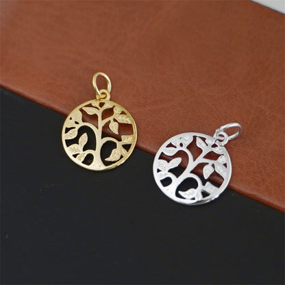Sterling Silver Dome Circle Disc Tree of Life Family Tree Necklace 2 Tones - sugarkittenlondon